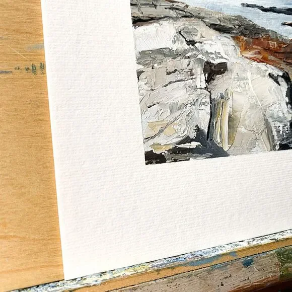 8x8 Maine Original Oil Painting Atlantic Ocean Rocks New England Coastal Signed - Picture 3 of 8